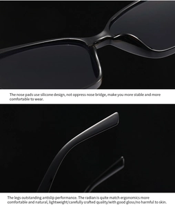 Detail of silicone nose pads and ergonomic temple tips on black glossy eyewear