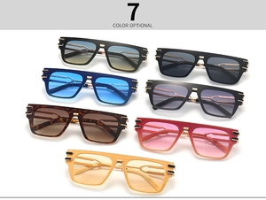 Multiple flat top oversized sunglasses in seven assorted colors with gold metal temple accents