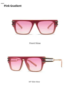 Oversized dark red sunglasses with pink gradient lenses and gold metallic temples