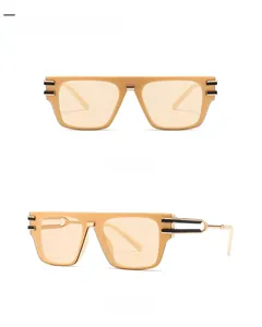 Front and side view of chic flat top oversized rice white tea fashion sunglasses