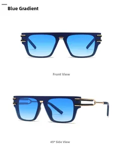 Industrial bold blue sunglasses with gradient lenses and metallic hollow hinges
