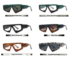 Detailed grid showing six stylish irregular oversized sunglasses in various trendy colors