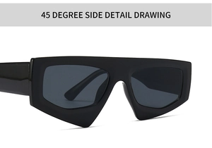 Detailed 45-degree side view of stylish irregular black geometric sunglasses