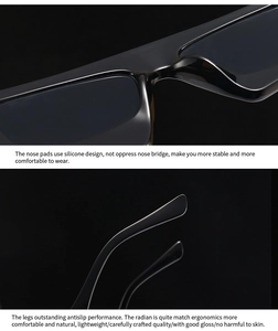 Close-up of ergonomic silicone nose pads and anti-slip temples on black sunglasses