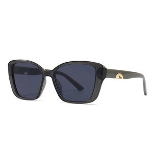 Retro oversized dark gray translucent sunglasses with stylish golden hinge detail