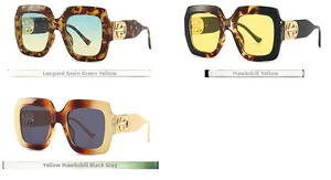 Dettaglio di occhiali da sole quadrati oversize in leopardo e montature in tartaruga