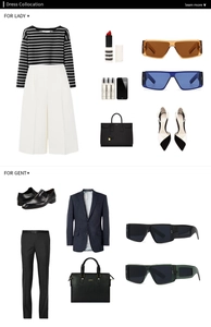 Flat lay van zonnebrillen met platte bovenkant en modieuze zakelijke outfits