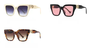 Chic oversized square sunglasses in cream, black, and leopard frames with metallic accents