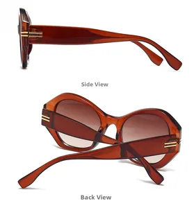 Detailansicht der Sonnenbrille in Schildpatt-Optik mit Seiten- und Rückansicht und Golddekor