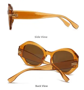 Detailansicht der bernsteinfarbenen Sonnenbrille mit goldenen Akzenten und Bügelmerkmalen