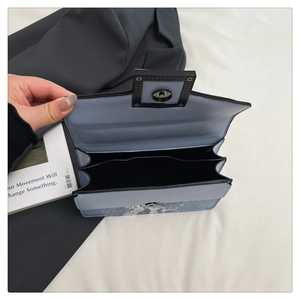 Détail du petit sac carré montrant trois compartiments intérieurs et motif serpent