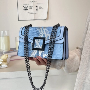 Sac Bandoulière Pour Femme En Cuir PU À Motif Serpent Chic Français Sac À Épaule Avec Chaîne Et Boucle Carrée Mode