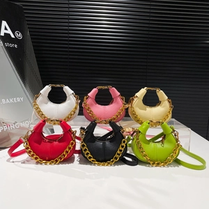 Mini crescent crossbody bags in six colors with litchi leather and gold chain handles