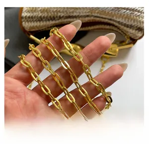 Détail de la bandoulière en chaîne dorée brillante avec maillons longs sur sac tressé