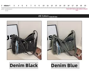 Détails des sacs bandoulière en denim noir et bleu avec bandoulière réglable