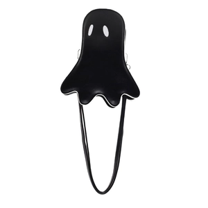Creative ghost-shaped crossbody bag in black leather for Halloween street style