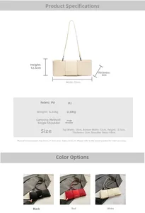 Detailed size chart and dimensions for the minimalist PU leather baguette shoulder bag