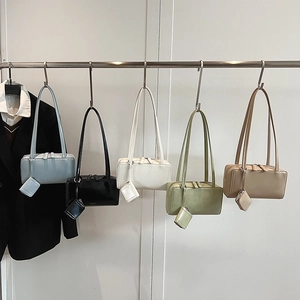 Minimalist faux leather baguette shoulder bag in five colors with mini coin purse