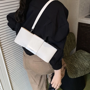 French style white leather bow baguette shoulder bag with fashion lettering