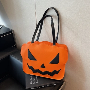 Halloween Kürbis Tote Bag PU Leder Große Kapazität Jack O Lantern Lustiges Gesicht Schultertasche Für Damen Party Deko