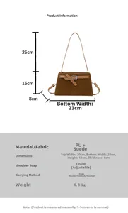 Dimensions détaillées du sac rétro marron en mélange de similicuir et daim doux