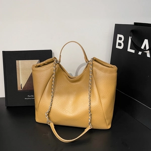Sac Fourre Tout Pour Femmes En Cuir PU Motif Litchi Grande Capacité Mode Chaîne Métallique Sac À Épaule Quotidien Style Urbain