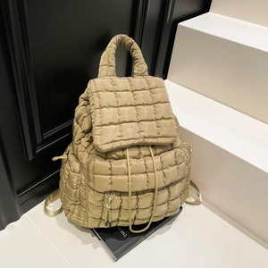 Quilted Nylon Backpack Puffer Cloud Fashion Bag Drawstring Flap Large Capacity Casual School Travel For Women