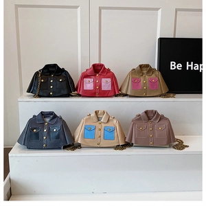 Detailed collection of creative jacket-shaped mini crossbody bags in various colors with chains