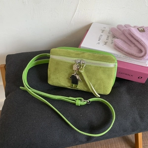 Women Small Crossbody Bag Suede PU Leather Square Shoulder Purse With Metal Robot Charm Retro Chic Casual Handbag