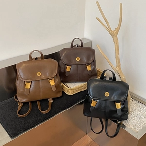 Vintage PU leather mini backpacks in brown and black with gold buckle flap