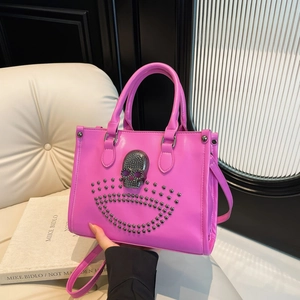 Sac À Main Fourre-Tout Style Punk Avec Crâne En Métal Et Rivets Similicuir Vintage Sac Bandoulière Femme