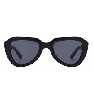 Modern retro thick frame hexagonal sunglasses with chic black geometric cat-eye lenses
