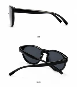 Seiten- und Rückansicht des glänzend schwarzen Rahmens und der Scharniere dieser Sonnenbrille
