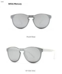 Detailansicht der übergroßen weißen Verspiegelte Sonnenbrille mit modischen Metallnieten