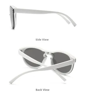 Seiten- und Rückansicht der weißen quadratischen Sonnenbrille mit grauen Gläsern