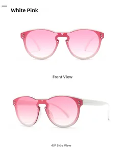 Weiße Oversize-Sonnenbrille mit pinkfarbenem Verlauf und Metalldetails seitlich