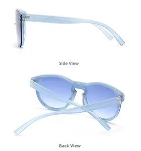 Detailansicht der hellblauen transparenten Sonnenbrille mit blauem Verlaufsglas