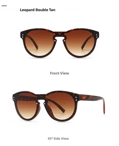 Detailansicht der übergroßen Sonnenbrille mit Leopardenmuster, Farbverlaufsgläsern und Nieten