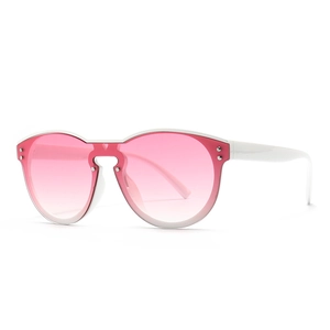 White frame oversized sunglasses with pink gradient lenses and silver rivet accents