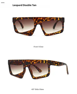 Detailed views of leopard print square sunglasses with gradient brown lenses