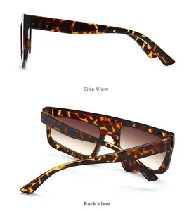 Side and back view of tortoise shell flat top sunglasses with brown gradient lenses