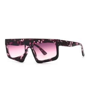 Oversized square sunglasses with purple marble frame and pink gradient lenses