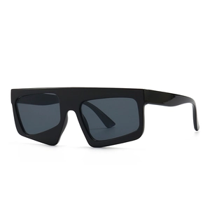 Flat top chunky oversized black square sunglasses with unique geometric frame design