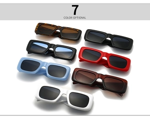 Detailed display of vintage rectangle sunglasses available in seven diverse fashion colors