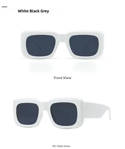 Detailed front and side views of stylish white square oversized frame sunglasses