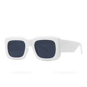Retro oversized square sunglasses with white polished frames and dark grey lenses for fashion