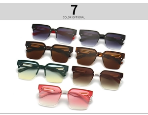 Selection of 7 color oversized square sunglasses with metal hollow decor on temples