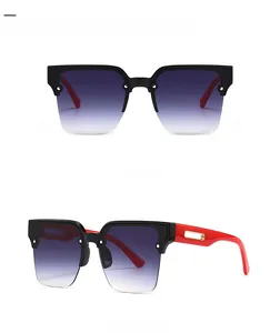 Black and red square oversized sunglasses with gradient lenses and metal detail