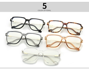 Detailed display of five stylish large frame glasses in black, tortoiseshell and clear tones