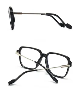 Side and back view of oversized black frames with minimalist silver metal temples